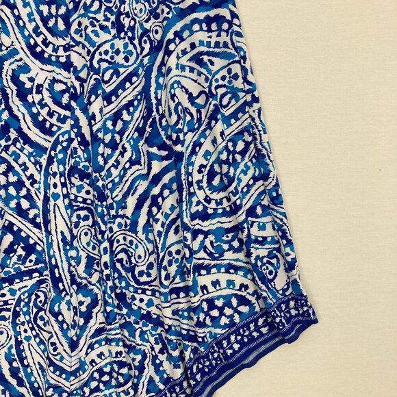 Chico’s Blue White Artsy Print Asymmetric Hem Coastal Stretch Skirt Large/2 - Picture 6 of 8